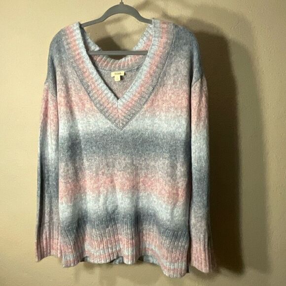 A.N.A. Womens Blue Pink Oversized Ombre V-Neck Knit Pullover Sweater Large - Picture 6 of 10